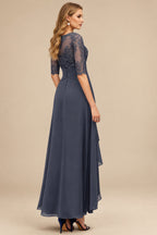 Rutipo Stormy A-Line Scoop Neck Long Sleeves Asymmetrical Chiffon Mother Of The Bride Dresses With Lace