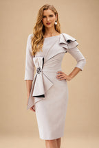 Rutipo As Picture Sheath Scoop Neck 3/4 Sleeves Knee-Length Mother Of The Bride Dresses With Ruffle