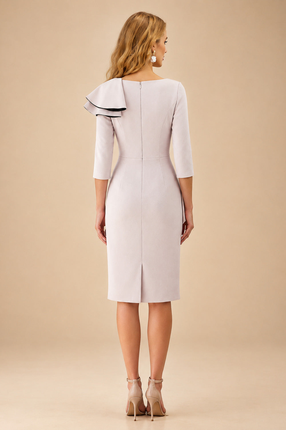 Rutipo As Picture Sheath Scoop Neck 3/4 Sleeves Knee-Length Mother Of The Bride Dresses With Ruffle