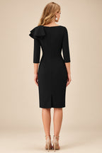 Rutipo Black Sheath Scoop Neck 3/4 Sleeves Knee-Length Mother Of The Bride Dresses With Ruffle
