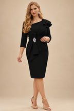 Rutipo Black Sheath Scoop Neck 3/4 Sleeves Knee-Length Mother Of The Bride Dresses With Ruffle