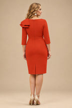 Rutipo Burnt Orange Sheath Scoop Neck 3/4 Sleeves Knee-Length Mother Of The Bride Dresses With Ruffle