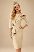 Rutipo Champagne Sheath Scoop Neck 3/4 Sleeves Knee-Length Mother Of The Bride Dresses With Ruffle