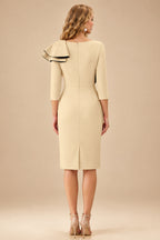 Rutipo Champagne Sheath Scoop Neck 3/4 Sleeves Knee-Length Mother Of The Bride Dresses With Ruffle