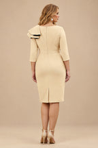 Rutipo Champagne Sheath Scoop Neck 3/4 Sleeves Knee-Length Mother Of The Bride Dresses With Ruffle