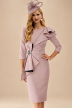 Rutipo Dusty Rose Sheath Scoop Neck 3/4 Sleeves Knee-Length Mother Of The Bride Dresses With Ruffle