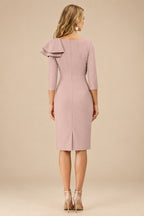 Rutipo Dusty Rose Sheath Scoop Neck 3/4 Sleeves Knee-Length Mother Of The Bride Dresses With Ruffle