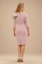 Rutipo Dusty Rose Sheath Scoop Neck 3/4 Sleeves Knee-Length Mother Of The Bride Dresses With Ruffle
