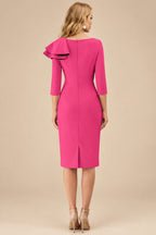 Rutipo Hot Pink Sheath Scoop Neck 3/4 Sleeves Knee-Length Mother Of The Bride Dresses With Ruffle