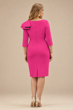 Rutipo Hot Pink Sheath Scoop Neck 3/4 Sleeves Knee-Length Mother Of The Bride Dresses With Ruffle