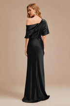 Rutipo Black Sheath/Column Asymmetrical Neck Short Sleeves Mother Of The Bride Dresses