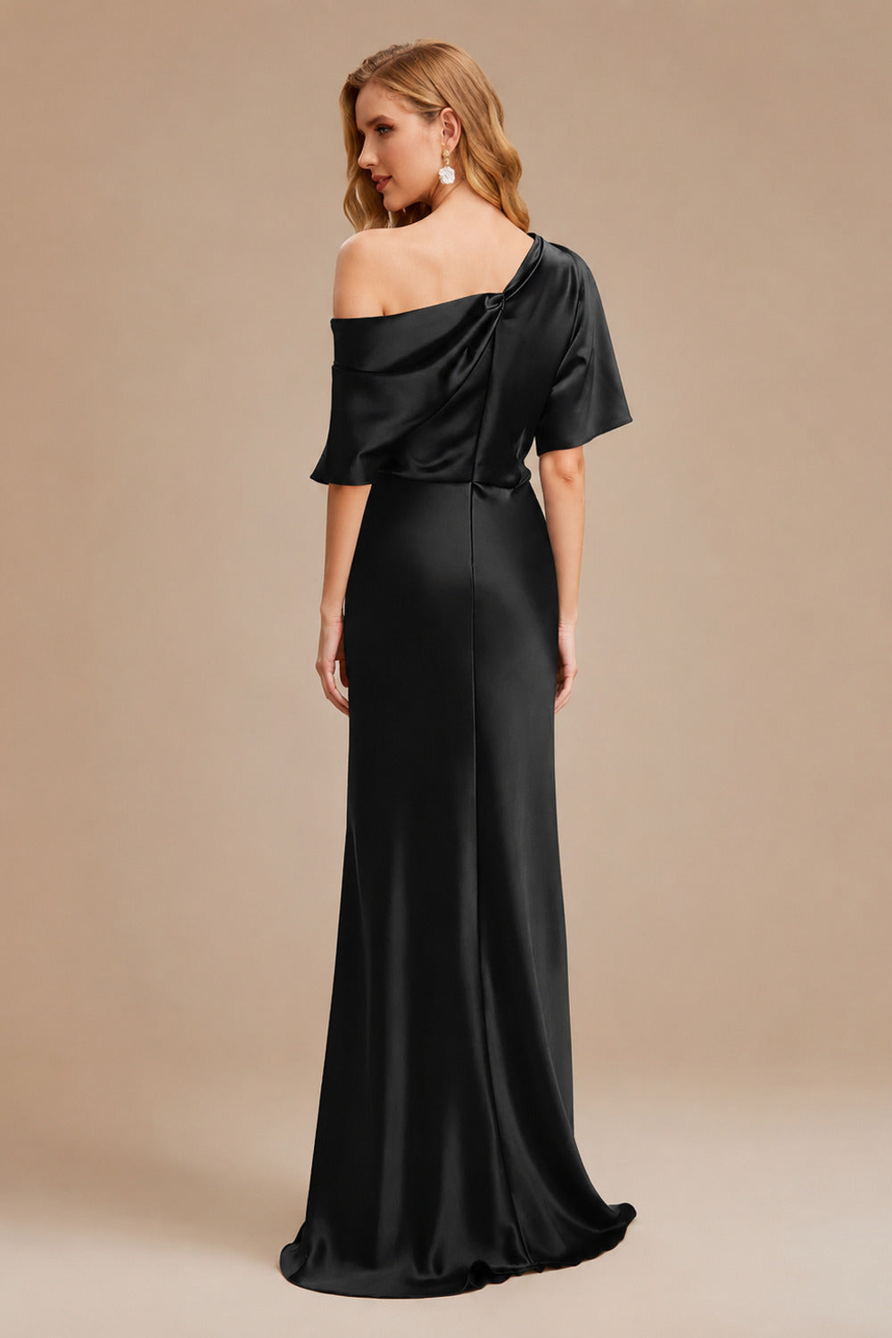 Rutipo Black Sheath/Column Asymmetrical Neck Short Sleeves Mother Of The Bride Dresses