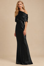 Rutipo Black Sheath/Column Asymmetrical Neck Short Sleeves Mother Of The Bride Dresses