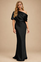 Rutipo Black Sheath/Column Asymmetrical Neck Short Sleeves Mother Of The Bride Dresses