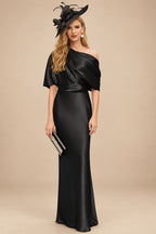 Rutipo Black Sheath/Column Asymmetrical Neck Short Sleeves Mother Of The Bride Dresses