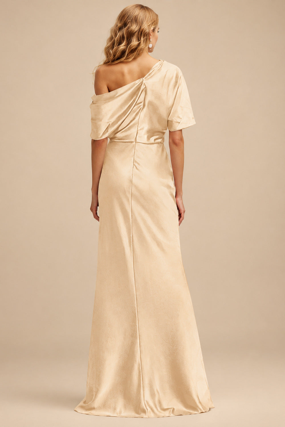 Rutipo Champagne Sheath/Column Asymmetrical Neck Short Sleeves Mother Of The Bride Dresses