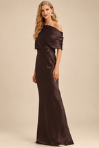 Rutipo Chocolate Sheath/Column Asymmetrical Neck Short Sleeves Mother Of The Bride Dresses