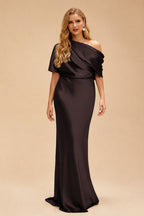 Rutipo Chocolate Sheath/Column Asymmetrical Neck Short Sleeves Mother Of The Bride Dresses