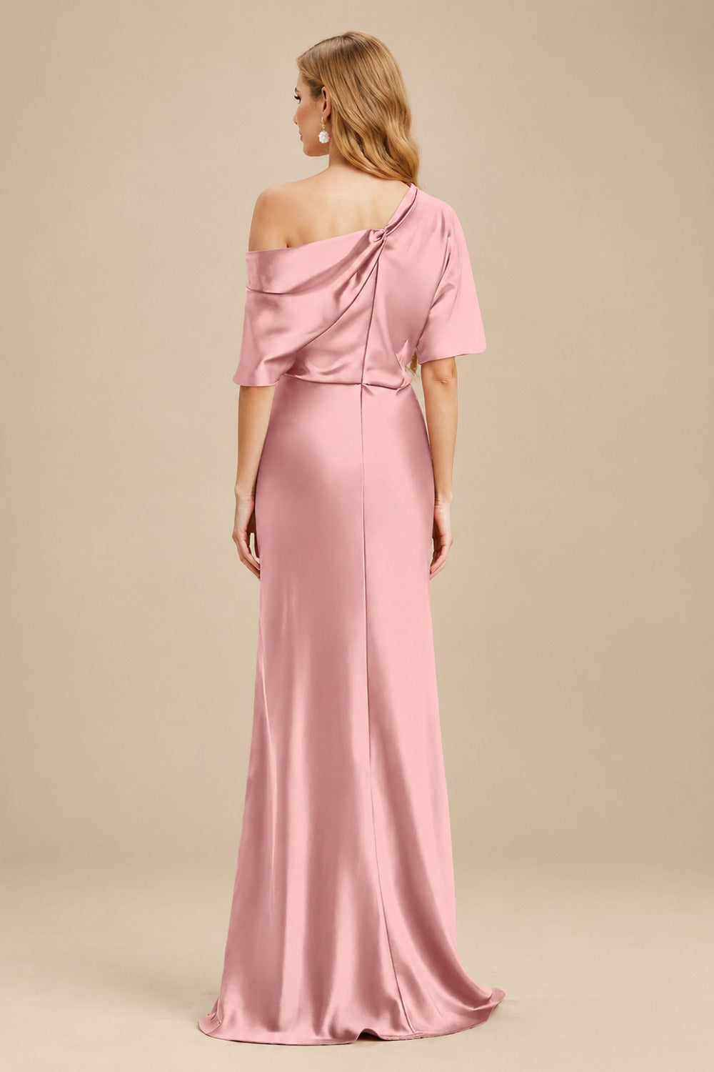 Rutipo Dusty Rose Sheath/Column Asymmetrical Neck Short Sleeves Mother Of The Bride Dresses