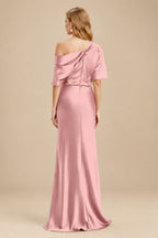 Rutipo Dusty Rose Sheath/Column Asymmetrical Neck Short Sleeves Mother Of The Bride Dresses