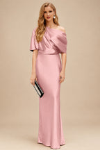 Rutipo Dusty Rose Sheath/Column Asymmetrical Neck Short Sleeves Mother Of The Bride Dresses