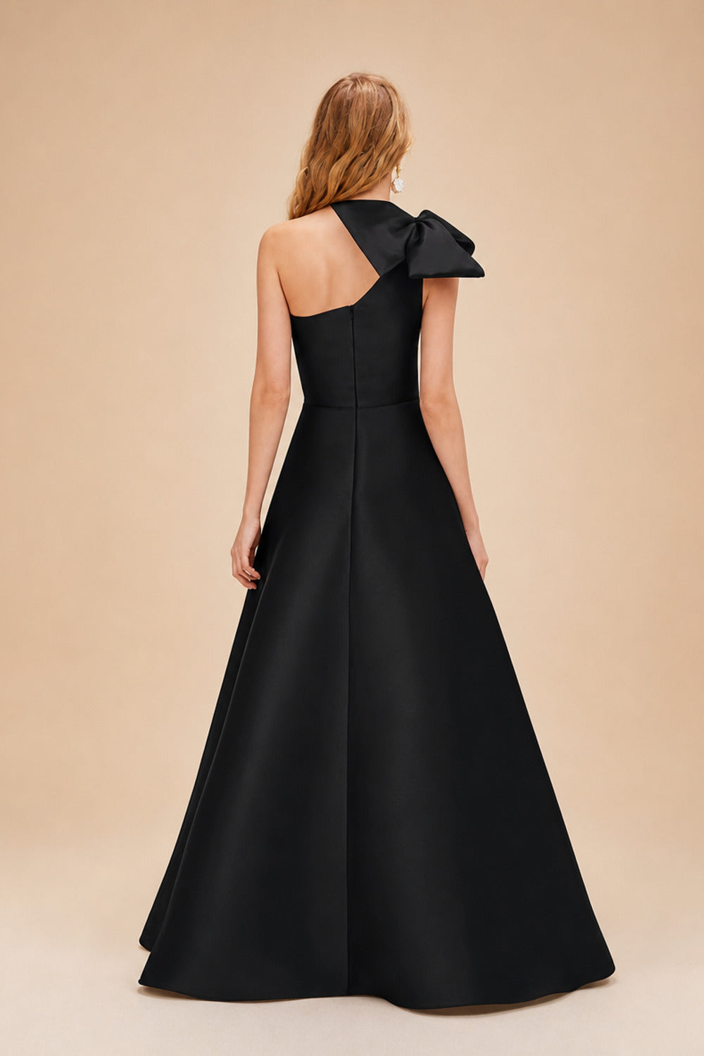 Rutipo Black A-Line One-Shoulder Satin Mother Of The Bride Dresses With Bow(s)/Pockets