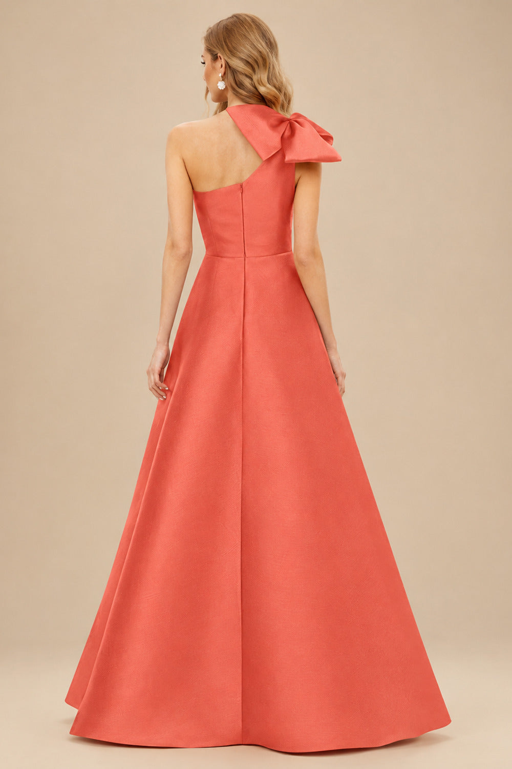 Rutipo Papaya A-Line One-Shoulder Satin Mother Of The Bride Dresses With Bow(s)/Pockets