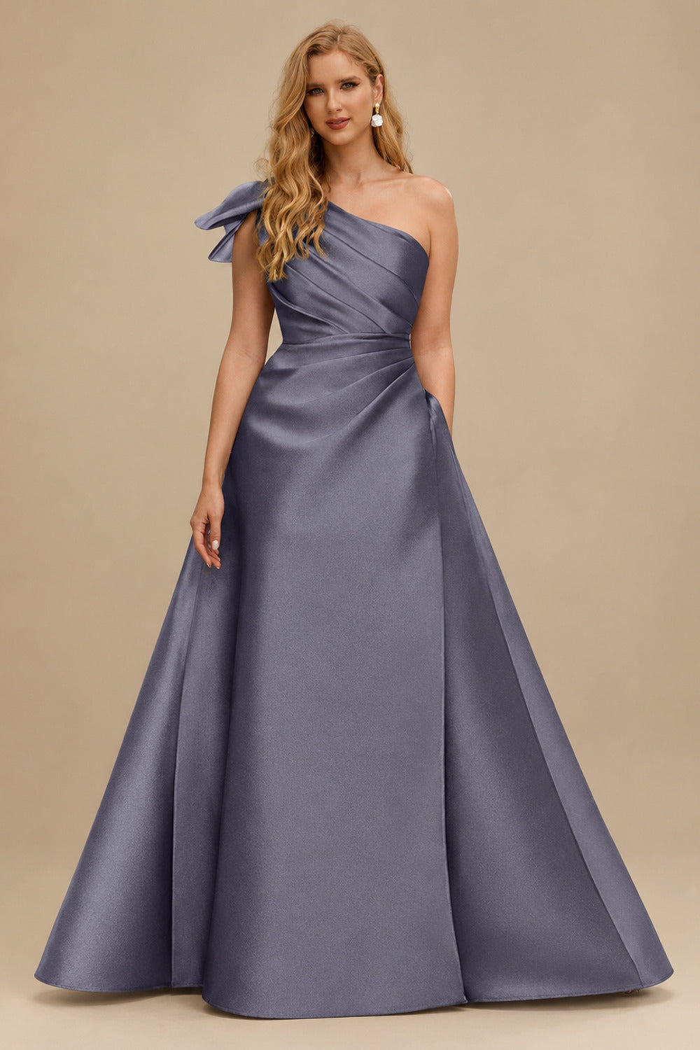 Rutipo Stormy A-Line One-Shoulder Satin Mother Of The Bride Dresses With Bow(s)/Pockets