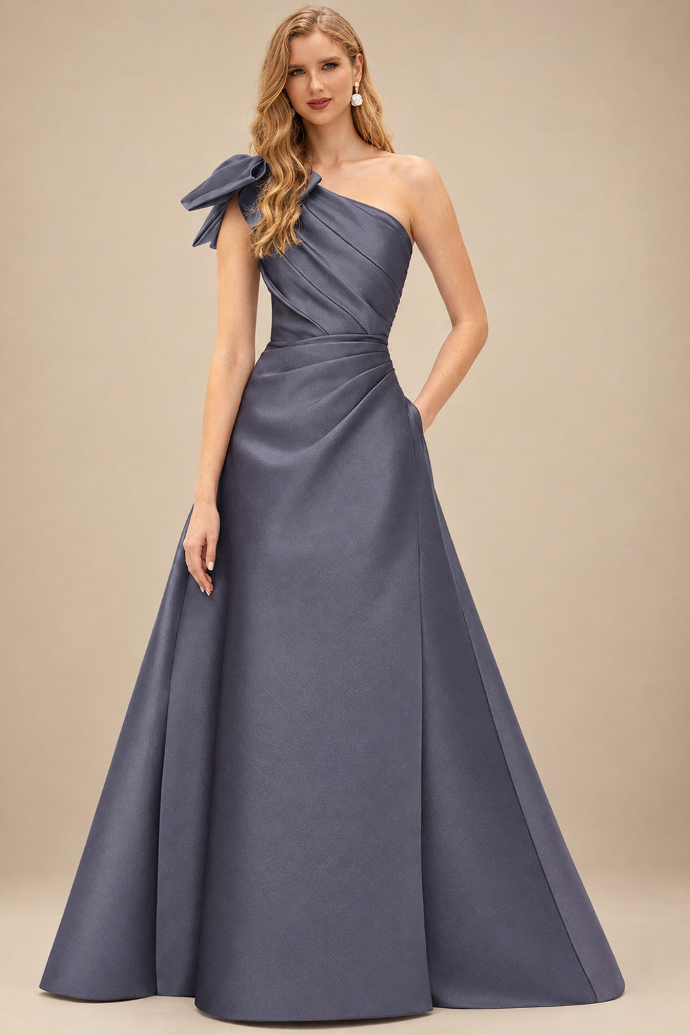 Rutipo Stormy A-Line One-Shoulder Satin Mother Of The Bride Dresses With Bow(s)/Pockets