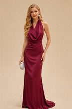 Rutipo Burgundy Modern Halter Sleeveless Ankle-Length Mother Of The Bride Dresses
