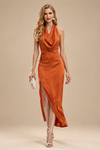 Rutipo Burnt Orange Modern Halter Sleeveless Ankle-Length Mother Of The Bride Dresses