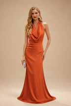 Rutipo Burnt Orange Modern Halter Sleeveless Ankle-Length Mother Of The Bride Dresses