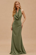 Rutipo Olive Green Modern Halter Sleeveless Ankle-Length Mother Of The Bride Dresses