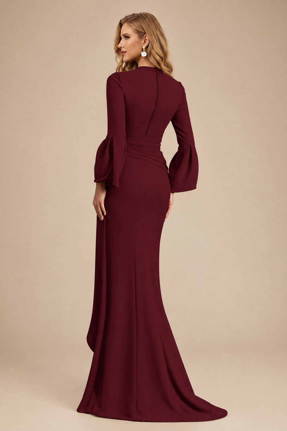 Rutipo Burgundy Sheath/Column V-Neck Long Sleeves Mother Of The Bride Dresses
