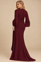 Rutipo Burgundy Sheath/Column V-Neck Long Sleeves Mother Of The Bride Dresses
