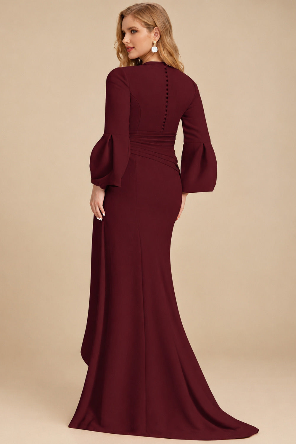 Rutipo Burgundy Sheath/Column V-Neck Long Sleeves Mother Of The Bride Dresses