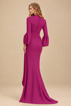Rutipo Fuchsia Sheath/Column V-Neck Long Sleeves Mother Of The Bride Dresses