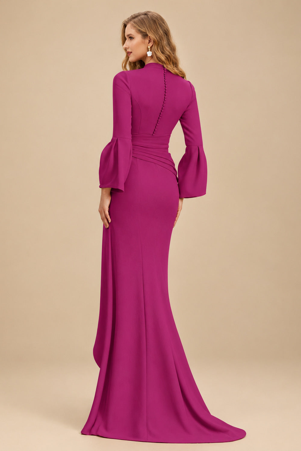 Rutipo Fuchsia Sheath/Column V-Neck Long Sleeves Mother Of The Bride Dresses