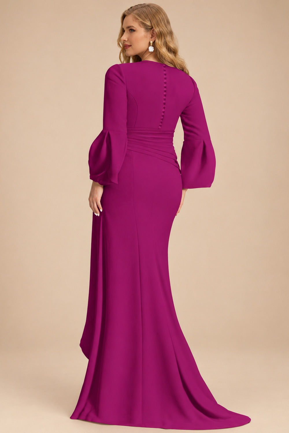 Rutipo Fuchsia Sheath/Column V-Neck Long Sleeves Mother Of The Bride Dresses