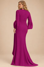 Rutipo Fuchsia Sheath/Column V-Neck Long Sleeves Mother Of The Bride Dresses