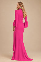 Rutipo Hot Pink Sheath/Column V-Neck Long Sleeves Mother Of The Bride Dresses