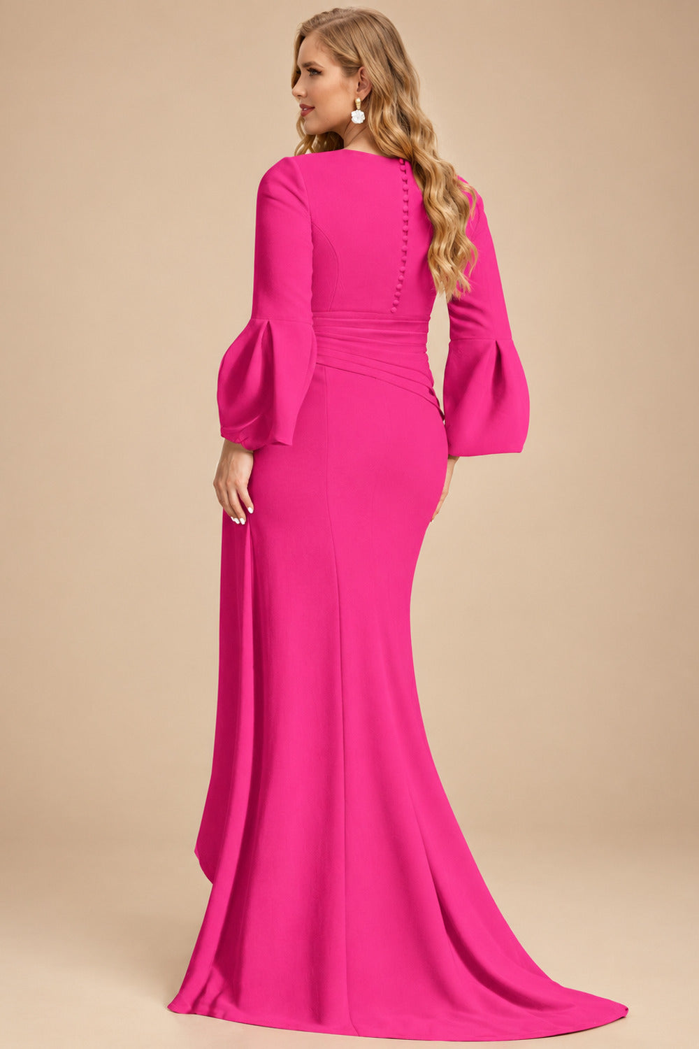 Rutipo Hot Pink Sheath/Column V-Neck Long Sleeves Mother Of The Bride Dresses