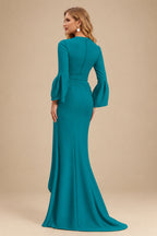 Rutipo Jade Sheath/Column V-Neck Long Sleeves Mother Of The Bride Dresses