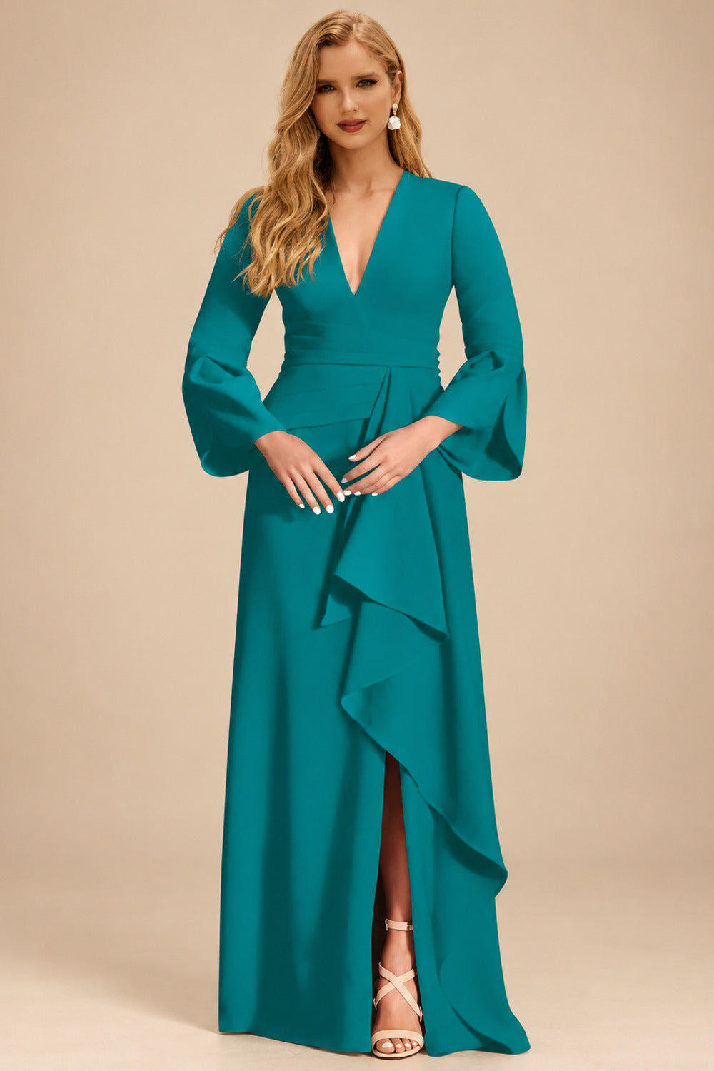 Rutipo Jade Sheath/Column V-Neck Long Sleeves Mother Of The Bride Dresses