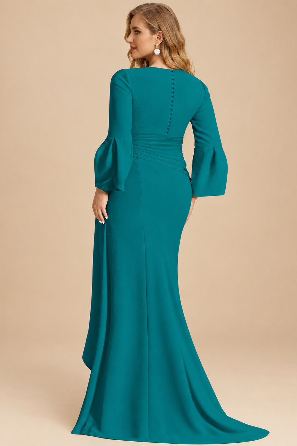 Rutipo Jade Sheath/Column V-Neck Long Sleeves Mother Of The Bride Dresses