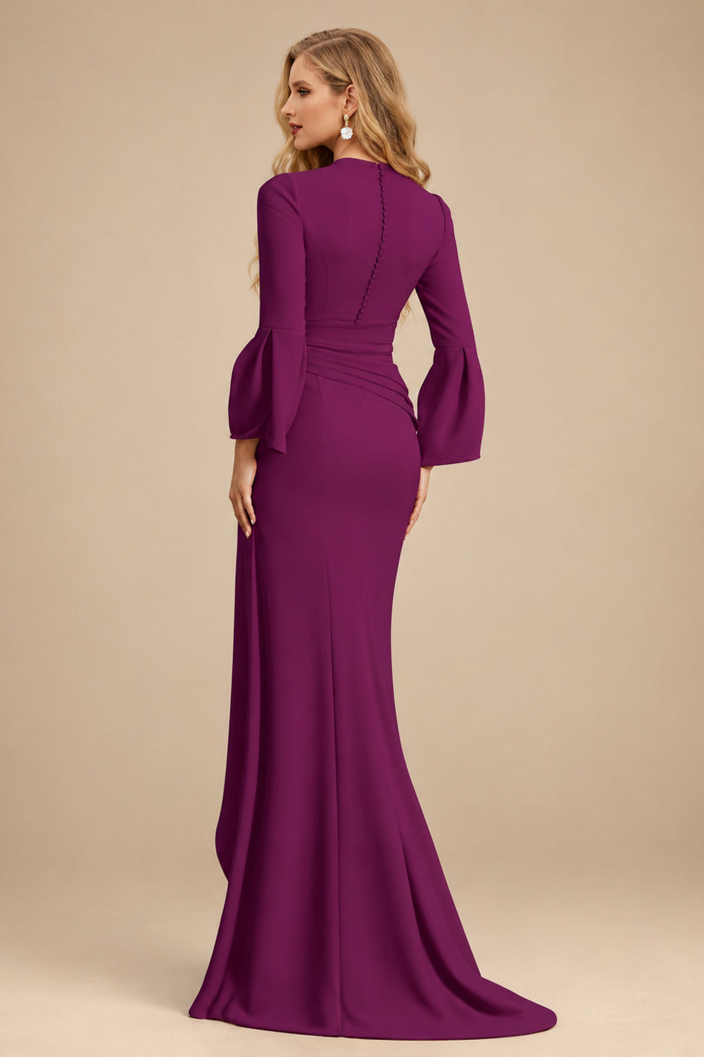 Rutipo Orchid Sheath/Column V-Neck Long Sleeves Mother Of The Bride Dresses