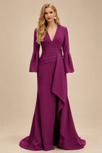Rutipo Orchid Sheath/Column V-Neck Long Sleeves Mother Of The Bride Dresses