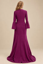 Rutipo Orchid Sheath/Column V-Neck Long Sleeves Mother Of The Bride Dresses
