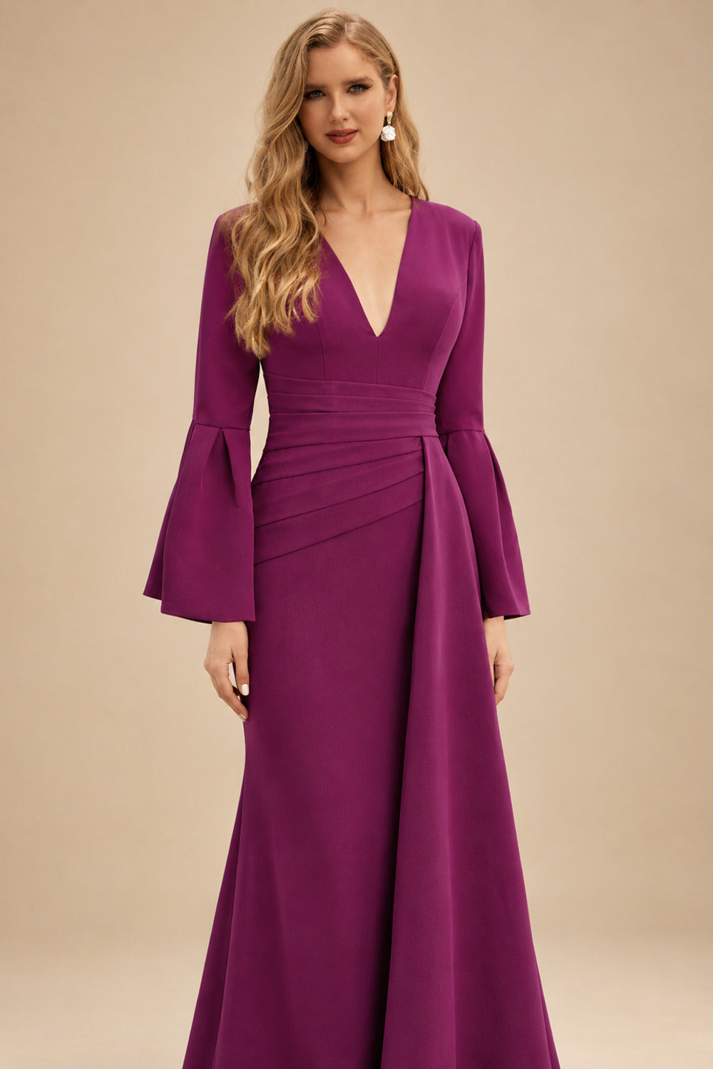 Rutipo Orchid Sheath/Column V-Neck Long Sleeves Mother Of The Bride Dresses