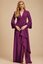 Rutipo Orchid Sheath/Column V-Neck Long Sleeves Mother Of The Bride Dresses